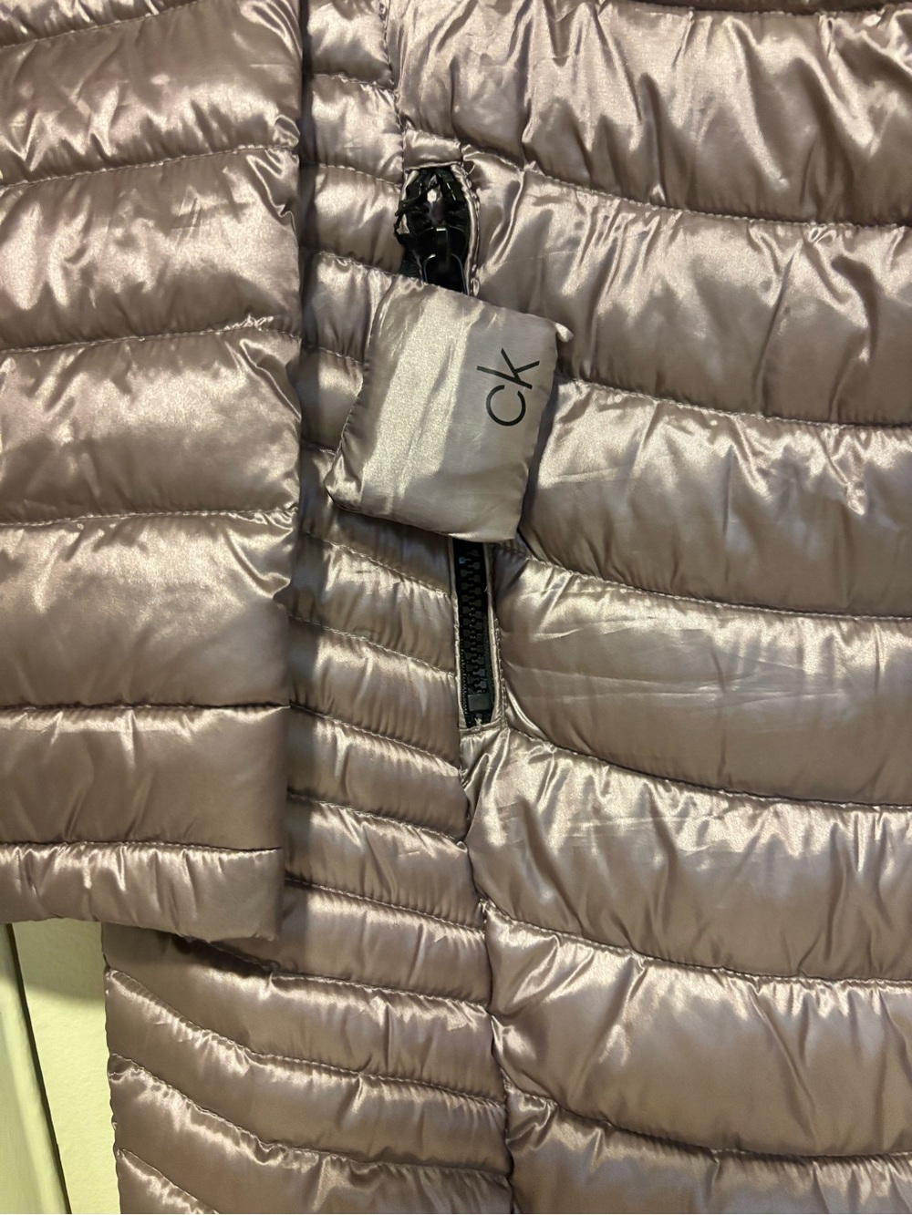 Calvin Klein Metallic Mauve Long Chevron Puffer Coat - Picture 10 of 12